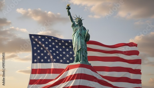 Statue of Liberty with American Flag Draped