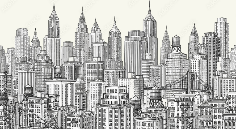 Naklejka premium A detailed illustration of a city skyline.