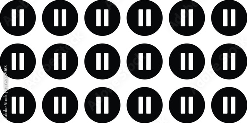 Pause Icon Collection with Circular Media Control Buttons, Audio Video Playback Symbols, User Interface Elements, Minimal Black UI Vector Illustration Set