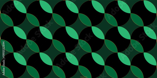 Seamless Geometric Pattern of Interlocking Circles in Green and Black