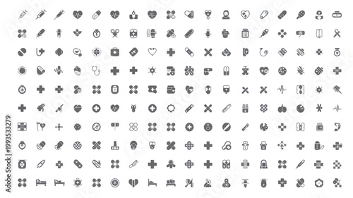 Set of 150 Minimal Black and White Healthcare Medical Vector Icons