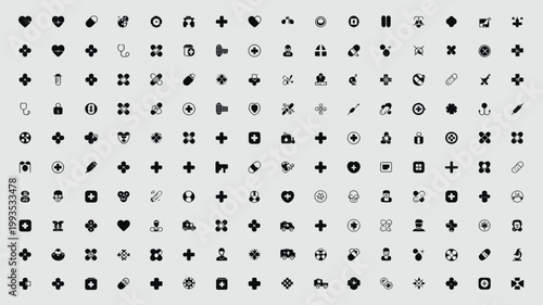 Photos Set of 100 Minimalist Black and White Icons Vector