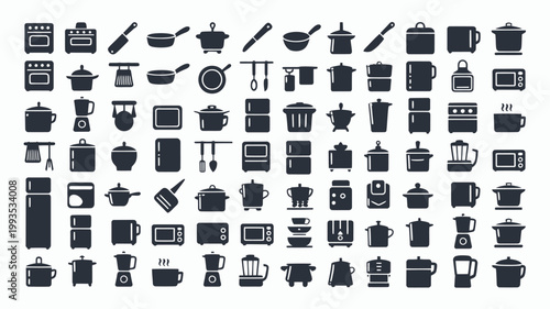 Set of 90 Kitchen Utensils and Appliances Icons Vector