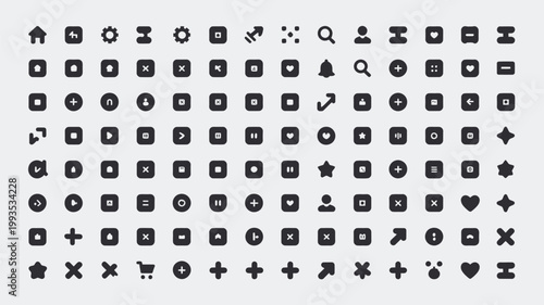 Set of 100 Minimal Dark Gray UI UX Web Icons Vector