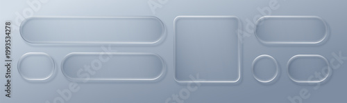 Liquid transparent button effect rectangle shape background technology tech square. Frosted blue glossy gradient features futuristic glow with glassmorphism hud badge for modern phone design