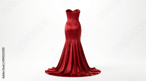 Elegant red mermaid silhouette satin evening gown with sweetheart neckline and fishtail hem, showcased on a white studio background, perfect for formal events, fashion, and luxury lifestyle imagery.