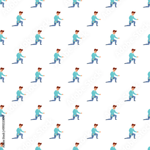 Cartoon man kneeling, extending hand in a proposing gesture creating a looping seamless pattern