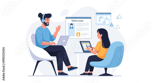 Online Tutor and Student Learning Remotely with Laptops and Tablets