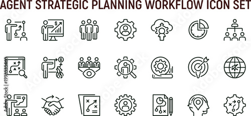 Agent strategic planning workflow icon set decision making roadmap analytics coordination management outline vector collection