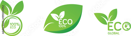 Eco-friendly logos representing 100% environmental sustainability globally