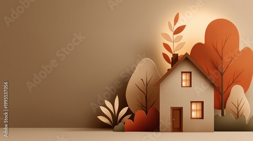 Sustainable Home Upgrades in Olive to Bronze Gradient with Glowing Warm Autumn Foliage and Textured Minimalist Design