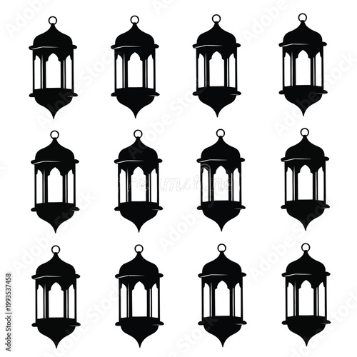 Collection of traditional lantern designs in monochromatic style for decorative purposes Vector