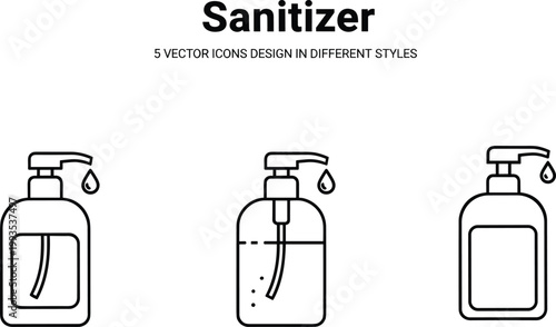 Sanitizer bottle vector icons set, hygiene, droplet design, pump dispenser, clean health, safety, medical care, disinfectant, antibacterial illustration