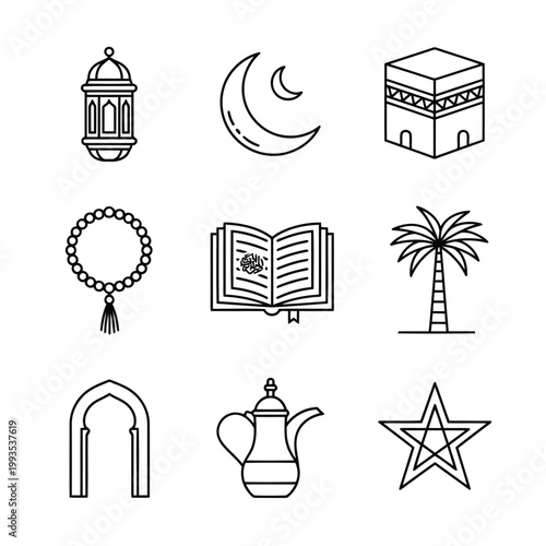 Iconic symbols representing islamic culture and heritage Vector