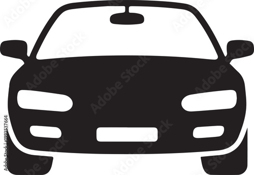 Front view of a stylized sedan vehicle silhouette in black and white