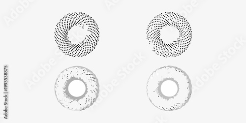 Four abstract donut shapes two patterned two textured variations