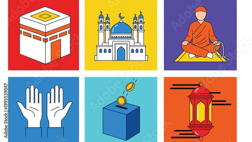Symbols and acts significant to islamic culture and faith Vector