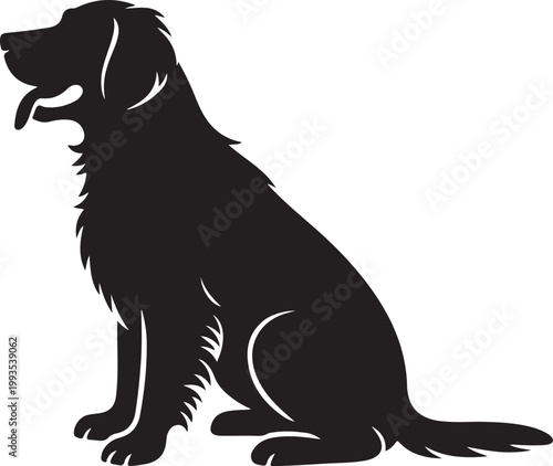 A stylish black silhouette of a sitting dog with floppy ears