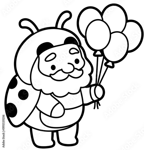 Cute Kawaii Ladybug Gnome with Balloons Clipart for Stickers, Party Decorations, Cricut