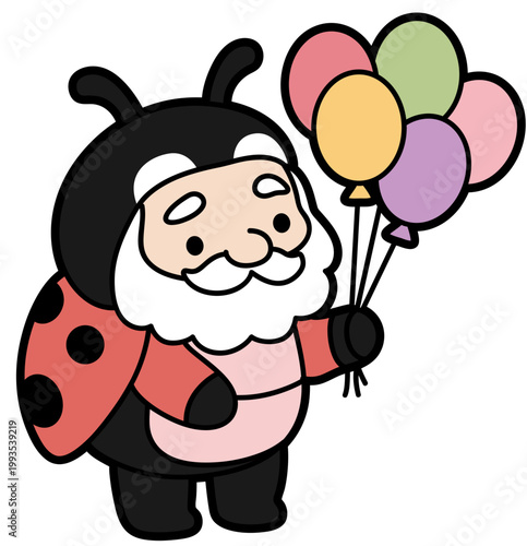 Cute Kawaii Ladybug Gnome with Balloons Clipart for Birthday Stickers, Cricut Crafts