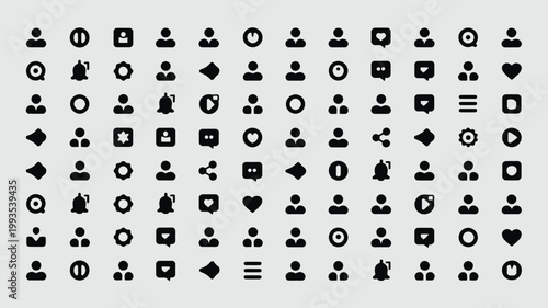 Set of 90 Black User Interface Icons Vector