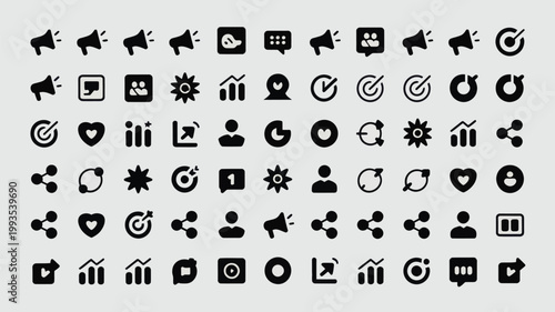 Set of 60 Black Marketing and Business Vector Icons