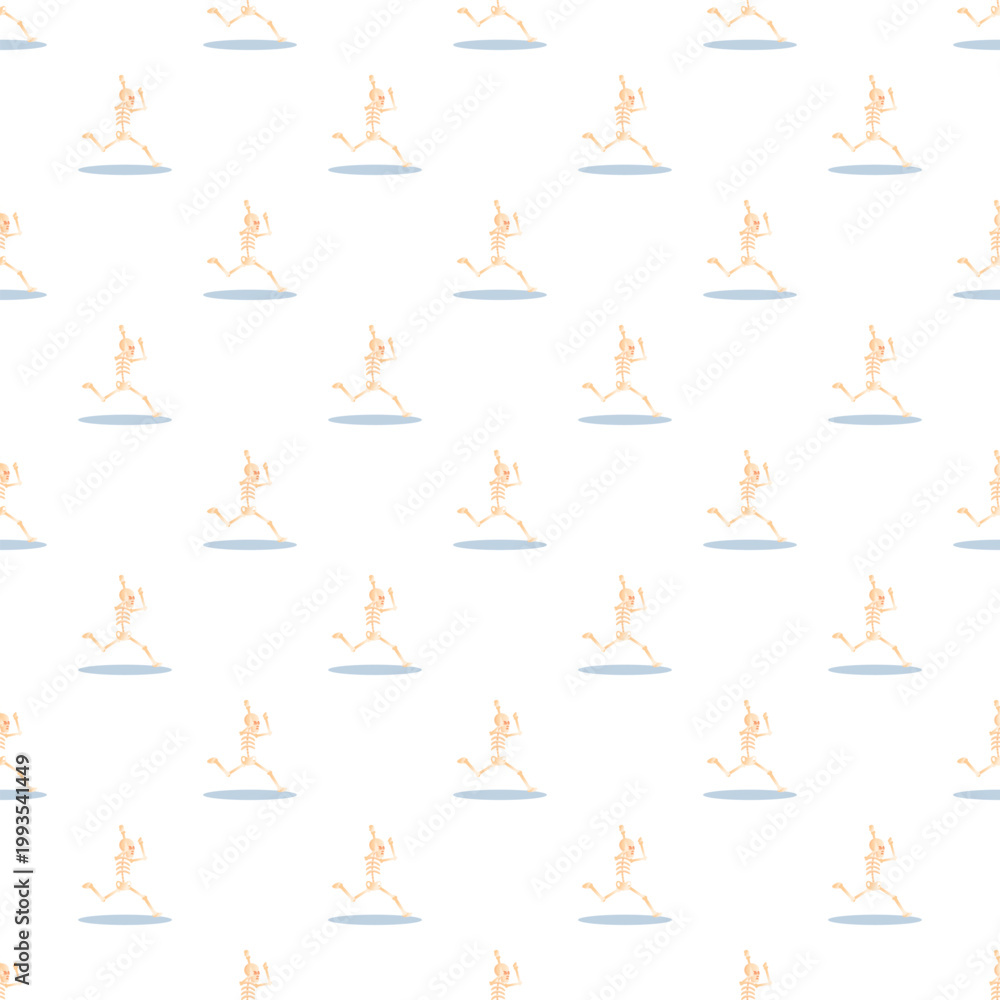 Obraz premium Repeated human skeletons running in a uniform, tiled design on light background