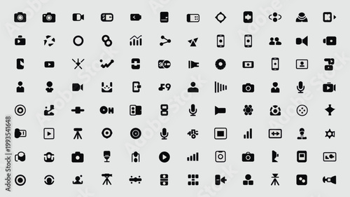 Set of 100 Black Flat Design Multimedia and Business Icons Vector
