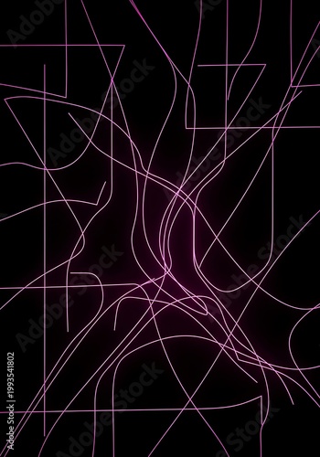 Glowing pink neon lines overlap creating an intricate abstract pattern on a dark background