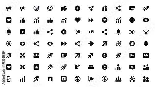 Set of 90 Black Business and Marketing Vector Icons