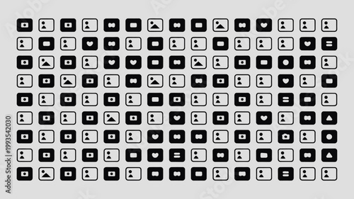 Set of 120 Black and White Social Media Icons