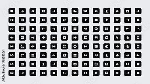 Set of 100 Black Minimalist Media Player Control Icons Vector
