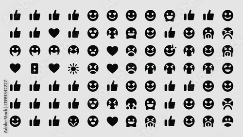 Set of 72 Black Social Media Reaction Emojis and Icons Vector
