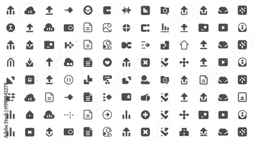 Set of 100 Black Flat User Interface Icons Vector