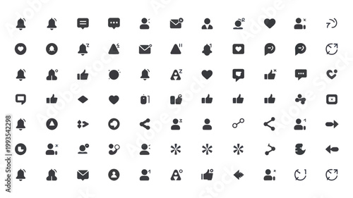 Set of 100 Minimalist Black Social Media and UI Icons Vector