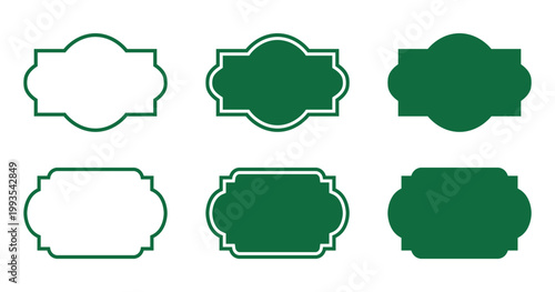 Set of Islamic Arch Frame Vector. Elegant Green Label Frames Collection with Retro Design Elements