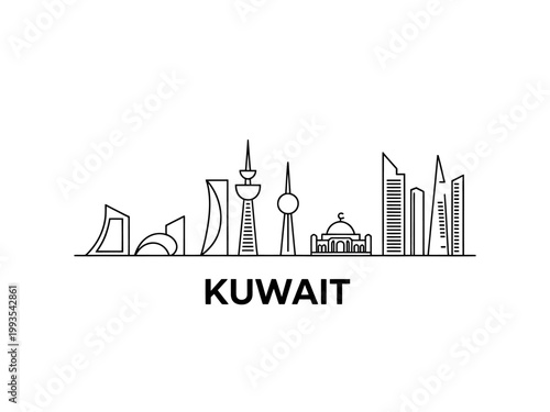 Kuwait city skyline with modern buildings and towers in one line