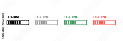 Four different styles of animated loading progress bars for web design