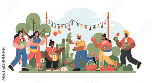 people having fun in the park with music and flowers
