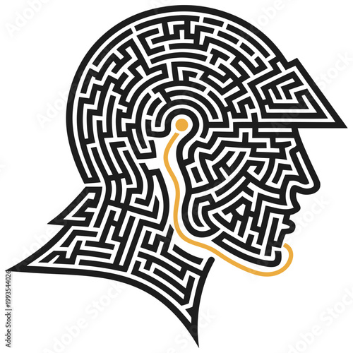 Maze design representing a human head with headphones in a modern style