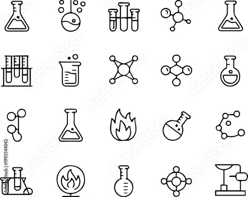 chemistry icon pack line beaker test tube burner molecule set
