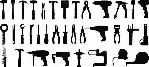 tools icon set of common construction repair and maintenance tools