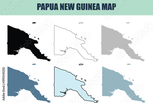 Papua New Guinea map variations presented in 6 different style for global business planning