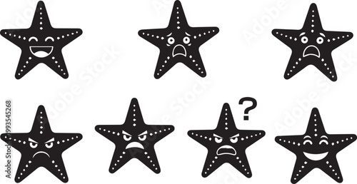 Cute Starfish Emoji Silhouettes Set - Ocean Character Vector Icons