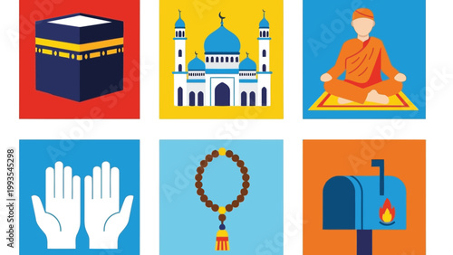 Symbolic icons representing key elements of islamic culture and practices Vector