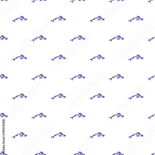 Purple killer whales creating a repeating pattern on white background
