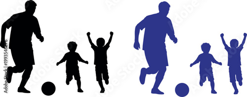 Celebrating father's day silhouette of a father and children playing with a ball