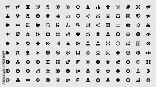 Set of 100 Black Minimal User Interface Icons Vector