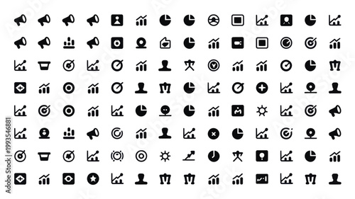 Set of 100 Black Business Data Analytics Vector Icons
