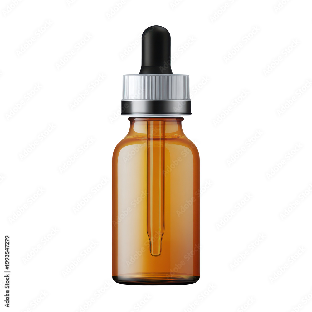 Fototapeta premium Amber glass dropper bottle isolated medical liquid container design
